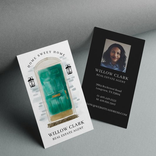 Jade Green Waterverf Vooraan van Real Estate Agent Visitekaartje