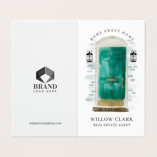 Jade Green Waterverf Voordeur Foto's en diensten Visitekaartje (Buitenkant ongevouwen)