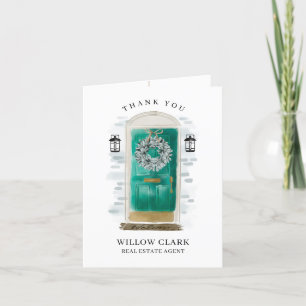 Jade Green Waterverf Voordeur & Wreate Bedankkaart