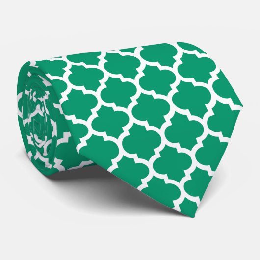 Jade Green White Moroccan Quatrefoil Pattern #5 Stropdas (Opgerold)