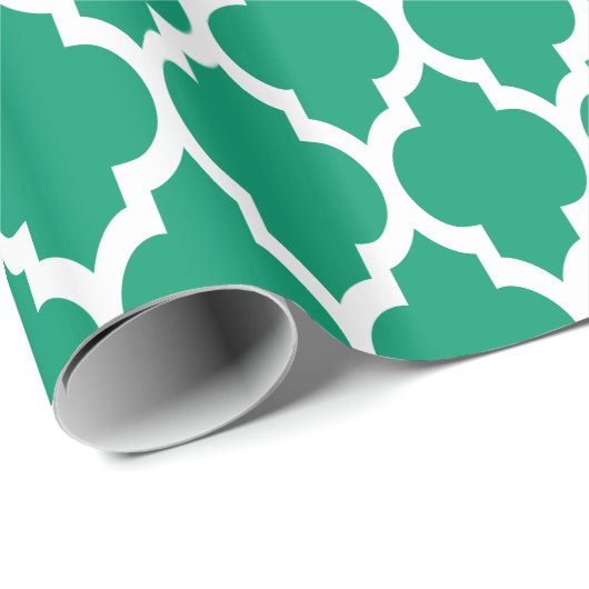 Jade Green White XL Moroccan Quatrefoil #4 Cadeaupapier (Rol Hoek)