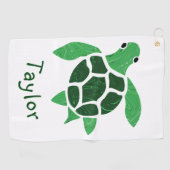 Jade Green Zee Turtle Mosaic met naam Golfhanddoek (Horizontaal)