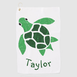 Jade Green Zee Turtle Mosaic met naam Golfhanddoek