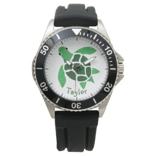 Jade Green Zee Turtle Mosaic met naam Horloge