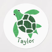 Jade Green Zee Turtle Mosaic met naam Labels (Design 1)