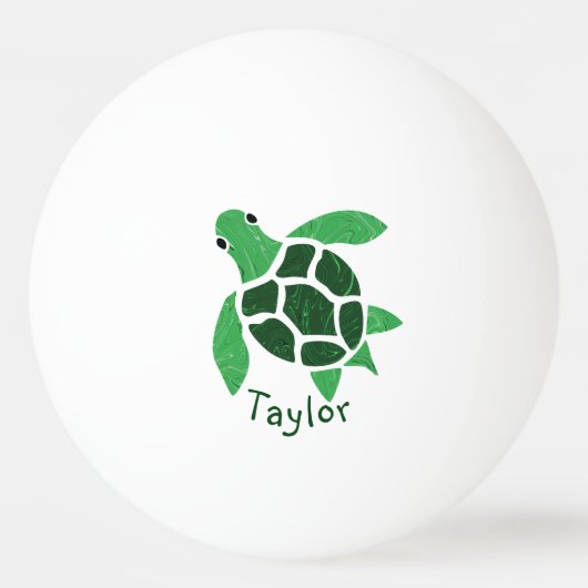 Jade Green Zee Turtle Mosaic met naam Pingpongbal (Voorkant)