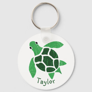 Jade Green Zee Turtle Mosaic met naam Sleutelhanger