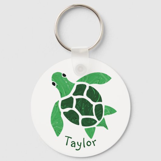 Jade Green Zee Turtle Mosaic met naam Sleutelhanger (Voorkant)