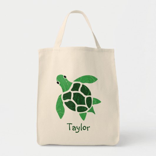Jade Green Zee Turtle Mosaic met naam Tote Bag (Voorkant)