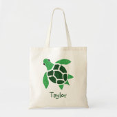 Jade Green Zee Turtle Mosaic met naam Tote Bag (Voorkant)