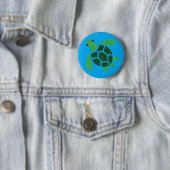 Jade Green Zee Turtle on Marble Ocean Blue Ronde Button 5,7 Cm (In situ)