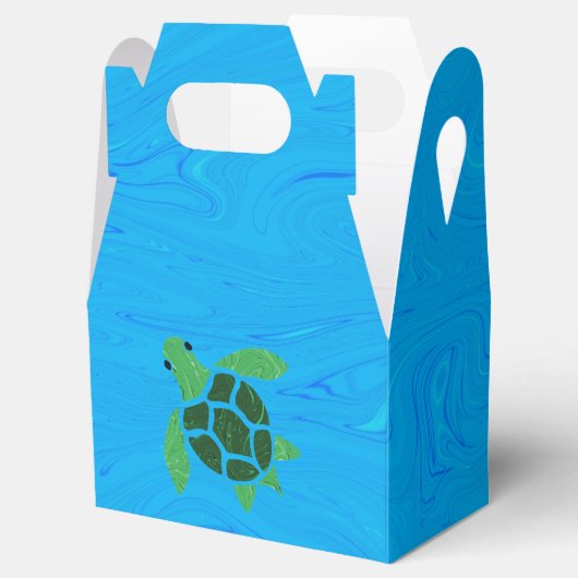 Jade Green Zee Turtle on Ocean Blue Background Bedankdoosjes (Geopend)