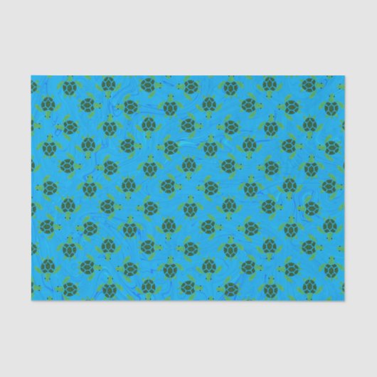 Jade Green Zee Turtle on Ocean Blue Background Tissuepapier (Voorkant)