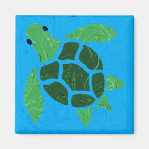 Jade Green Zeeen schildpad op blauwe oceaan achter Magneet