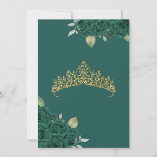 Jade Groen Roos Bloemen en Gouden Quinceanera Kaart (Achterkant)