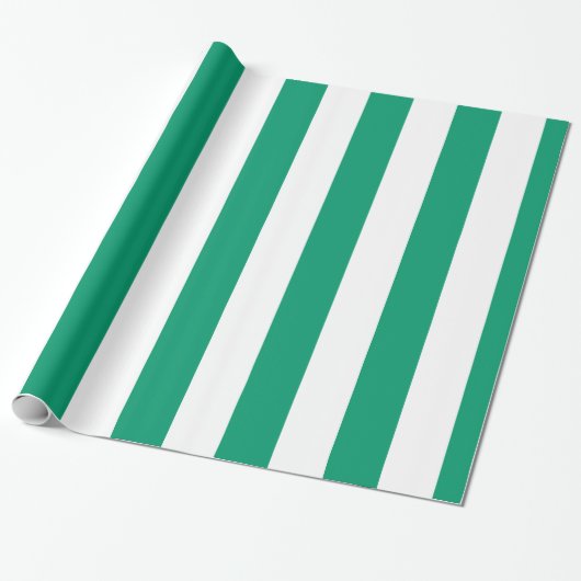 Jade Groen Wit Extra Groot Streeppatroon Cadeaupapier (Uitgerold)