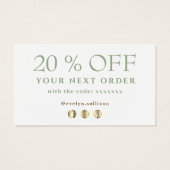 Jade groene agaat dank u kortingskaart visitekaartje (Achterkant)