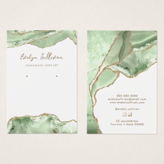 Jade groene agaat sieraden display kaart (Voorkant /achterkant)