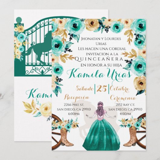 Jade Groene Charra Uitnodiging (Voorkant / Achterkant)