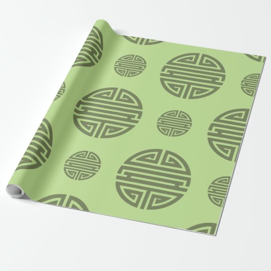 Jade Groene Chinese Shou Levensduur Karakter Cadeaupapier (Uitgerold)