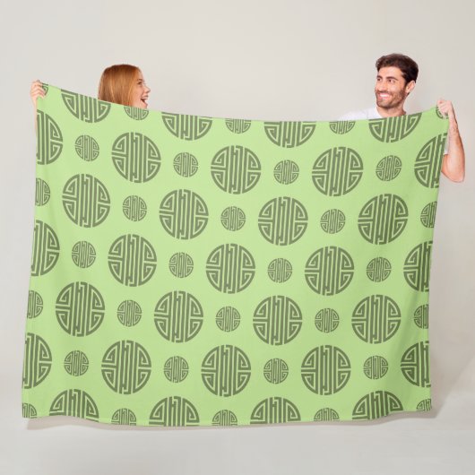 Jade Groene Chinese Shou Levensduur Karakter Fleece Deken (In situ)