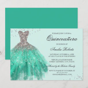 Jade Groene Glitter Jurk Quinceanera Uitnodiging