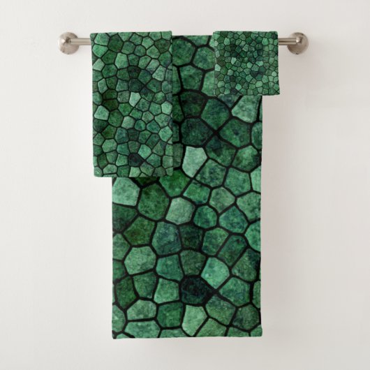 Jade Groene Kasseien Patchwork Terrazzo Patroon Bad Handdoek (Insitu)