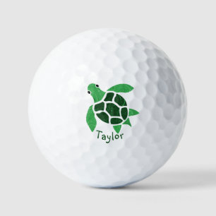 Jade Groene Zeeschildpad Mozaïek met Naam Golfballen