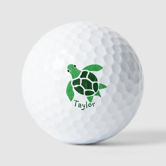 Jade Groene Zeeschildpad Mozaïek met Naam Golfballen (Voorkant)