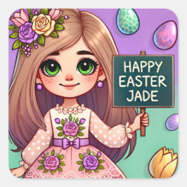 JADE ~ HAPPY EASTER ~ Bloemen~ Vierkante Sticker
