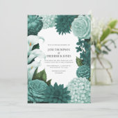 Jade Haze, Alpine Teal & Snow Mint Bloemige Trouwd Kaart (Staand voorkant)