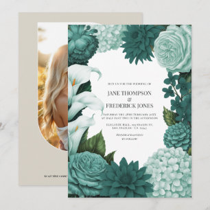 Jade Haze, Alpine Teal & Snow Mint Bloemige Trouwd Kaart