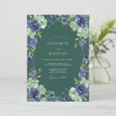 Jade Indigo Bloem Bruiloft Kaart (Staand voorkant)