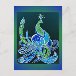 Jade Majesteit Elegante groene en blauwe pauw Briefkaart
