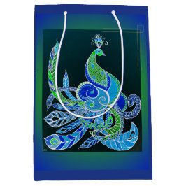 Jade Majesteit Elegante groene en blauwe pauw Medium Cadeauzakje