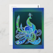 Jade Majesty Elegante Groene en blauwe pauw Briefkaart (Voorkant / Achterkant)