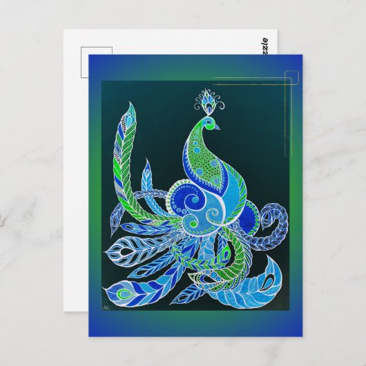 Jade Majesty Elegante Groene en blauwe pauw Briefkaart (Voorkant / Achterkant)