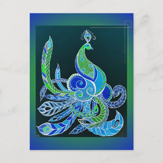 Jade Majesty Elegante Groene en blauwe pauw Briefkaart (Voorkant)