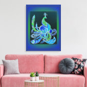 Jade Majesty Elegante Groene en blauwe pauw Canvas Afdruk (Insitu (Woonkamer))