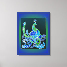Jade Majesty Elegante Groene en blauwe pauw Canvas Afdruk