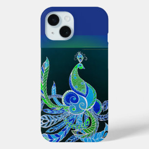 Jade Majesty Elegante Groene en blauwe pauw iPhone 15 Case