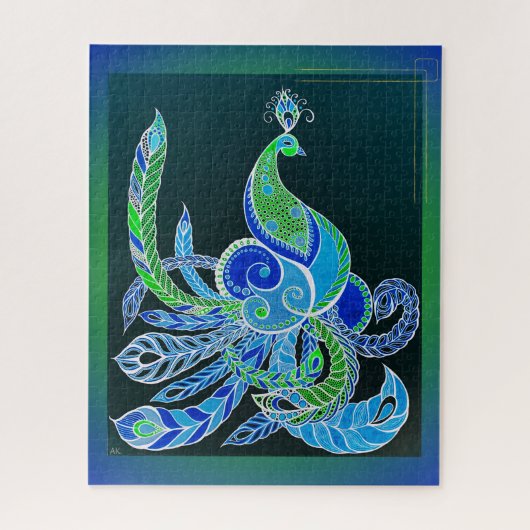 Jade Majesty Elegante Groene en blauwe pauw Legpuzzel (Verticaal)