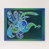Jade Majesty Elegante Groene en blauwe pauw Legpuzzel (Horizontaal)