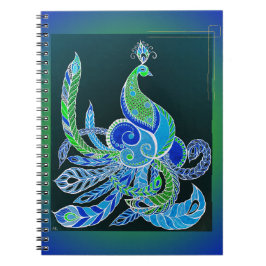 Jade Majesty Elegante Groene en blauwe pauw Notitieboek