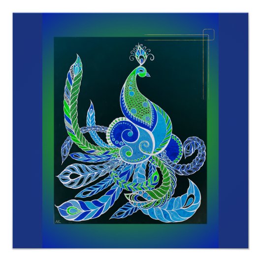 Jade Majesty Elegante Groene en blauwe pauw Perfect Poster (Voorkant)