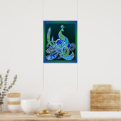 Jade Majesty Elegante Groene en blauwe pauw Poster (Keuken)
