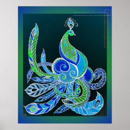 Jade Majesty Elegante Groene en blauwe pauw Poster