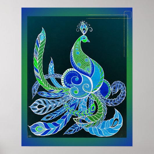 Jade Majesty Elegante Groene en blauwe pauw Poster (Voorkant)