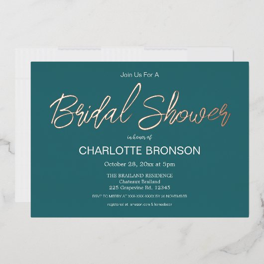Jade Minimalistische Script Bruidsdouche Roze Goud Folie Uitnodiging (Envelop)