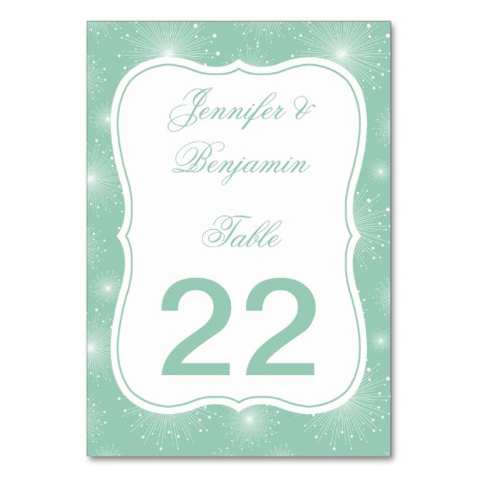 Jade Mint Witte Sunbursts Starburst Tafel Kaarten (Achterkant)